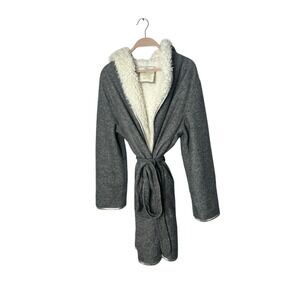 Anthropologie Pure + Good‎ Robe Medium/ Large  Gray Belted Hooded Reversible